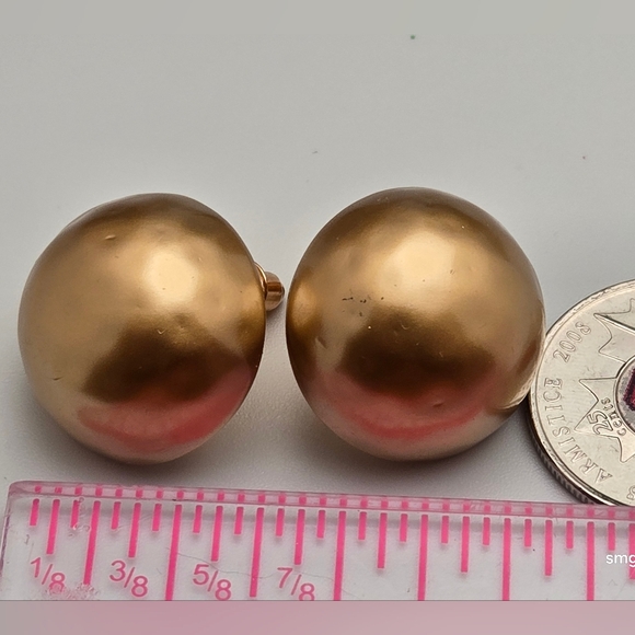 Vintage Carolee Gold Tone Button Dome Stud Earrings 80s 90s w/14K Posts - Picture 9 of 9